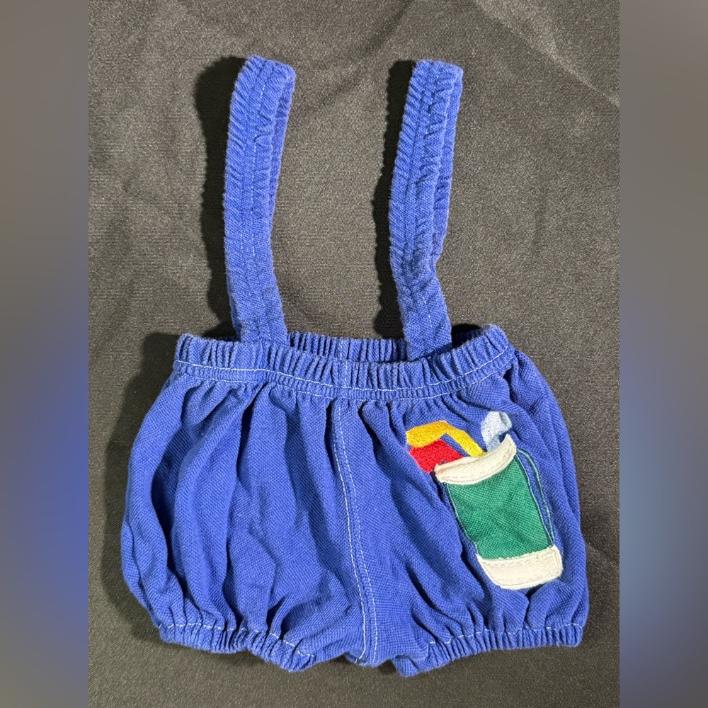 Blue Infant Suspender Shorts with Stitched Golf Clubs. 3 - 6 months.